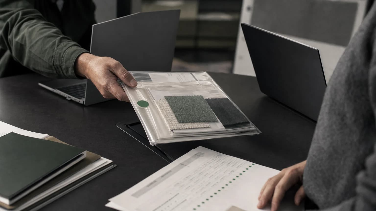 Order reporting handoff with abstract data rows and product evidence packet