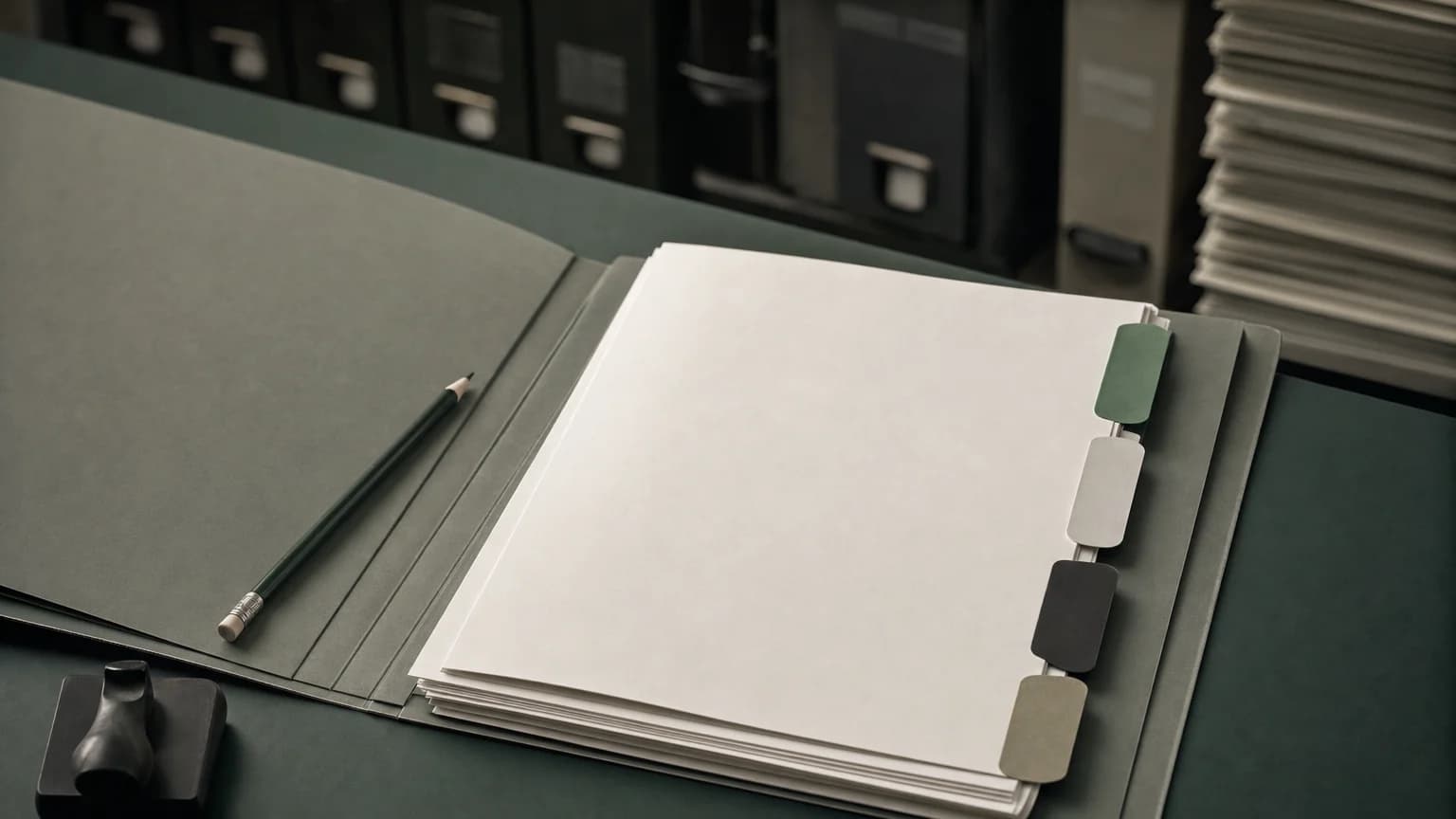 Contract file packet with blank threshold evidence tabs and citation records